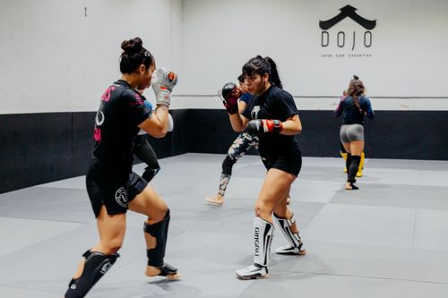 Free Female martial artists training in a Buenos Aires dojo, showcasing focus and skill. Stock Photo