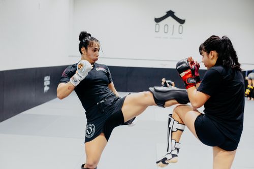 Free Two women practice martial arts techniques in a professional dojo in Buenos Aires, showcasing skill and intensity. Stock Photo