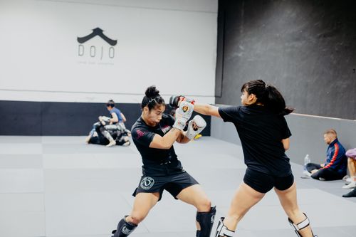 Free Women practicing martial arts in a Buenos Aires dojo, showcasing skill and technique. Stock Photo