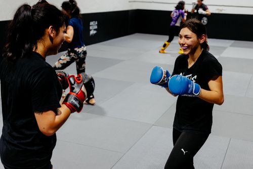 Free Two women engaged in martial arts training at an indoor gym in Buenos Aires. Stock Photo