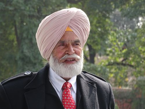 Free Elderly Indian man in a turban and suit with a lush green background, exuding elegance and wisdom. Stock Photo
