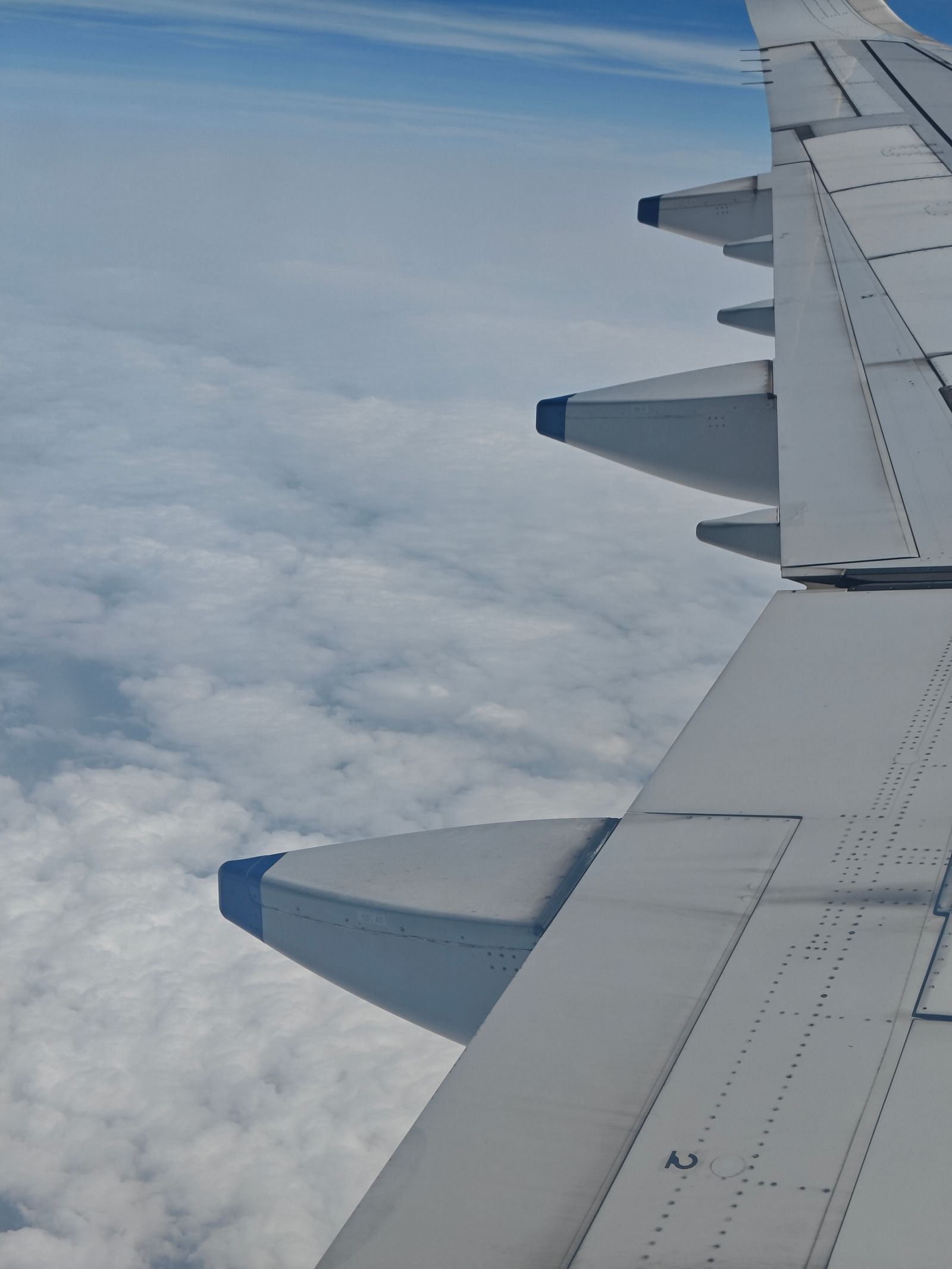 A view of clouds from an aircraft window during a transatlantic flight