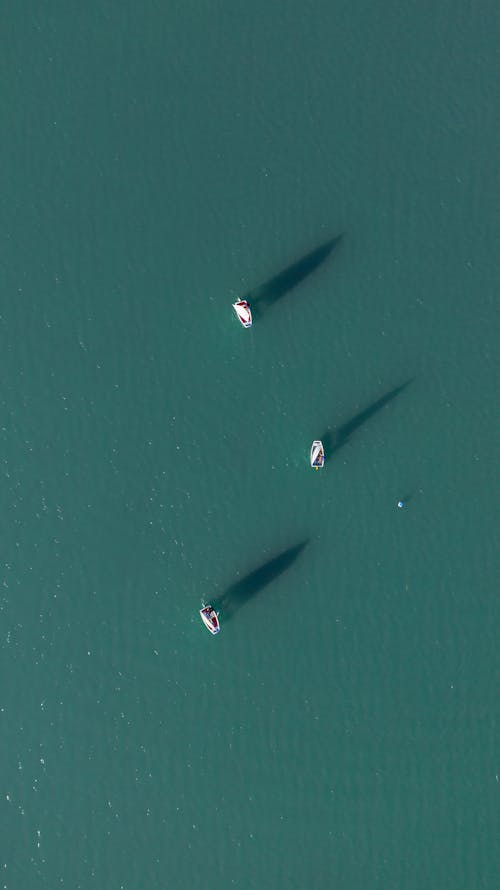 Aerial Shot Boats In The Middle Of The Ocean