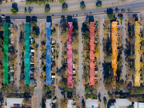 Aerial View Of Multi-Colored Roofs