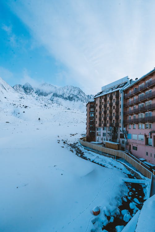 Resort hotel in snowy mountains