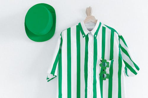 Green and White Striped Button Up Shirt