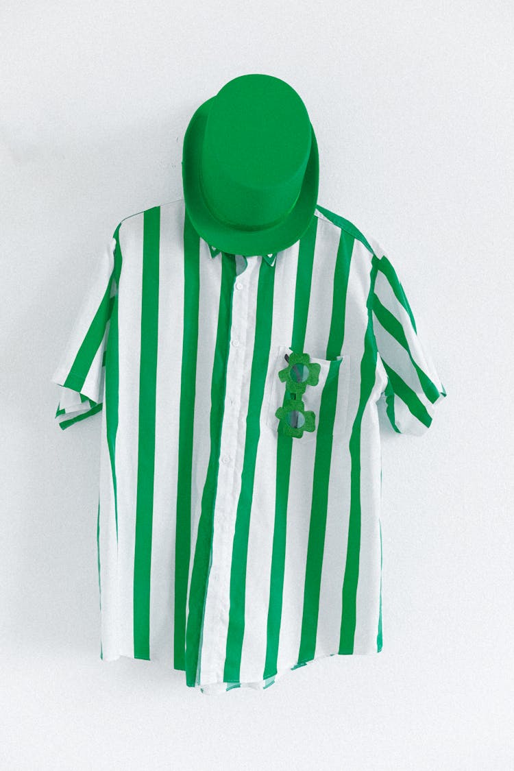 Green Hat And White And Green Striped Shirt