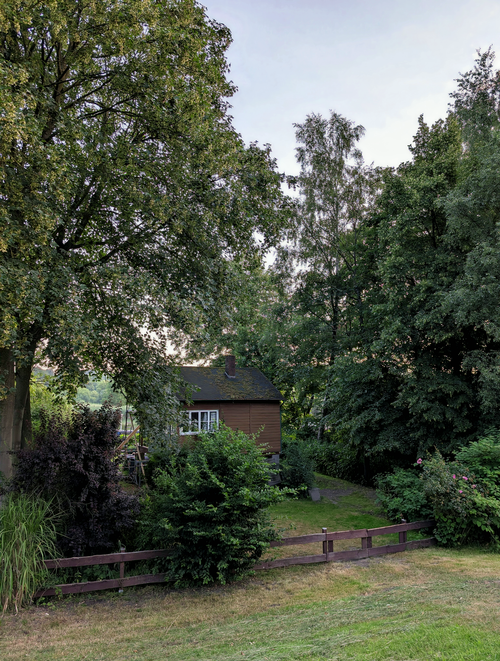 Free A small cabin nestled among dense trees in a serene outdoor setting. Stock Photo