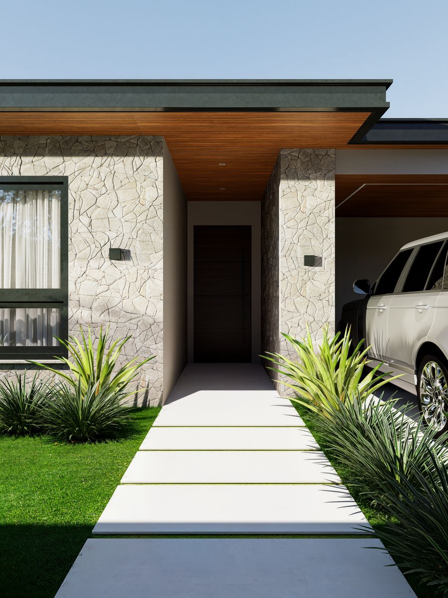Modern stone entrance with path