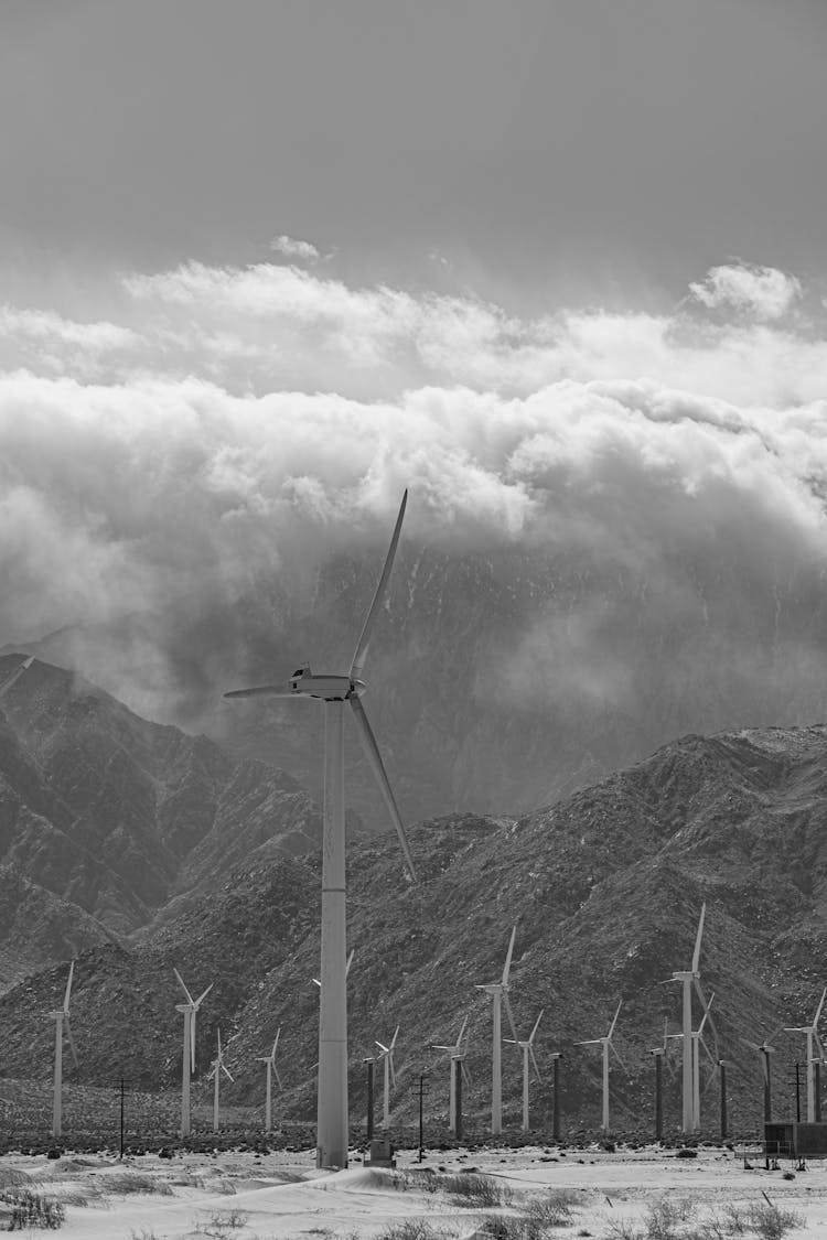 Wind Turbines Near The Mountain