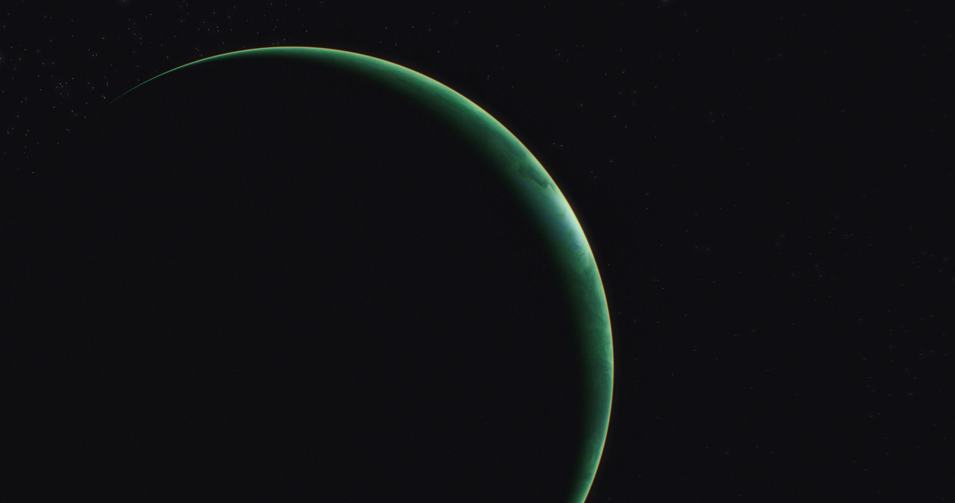 A captivating view of a green planet set against a starry space backdrop.