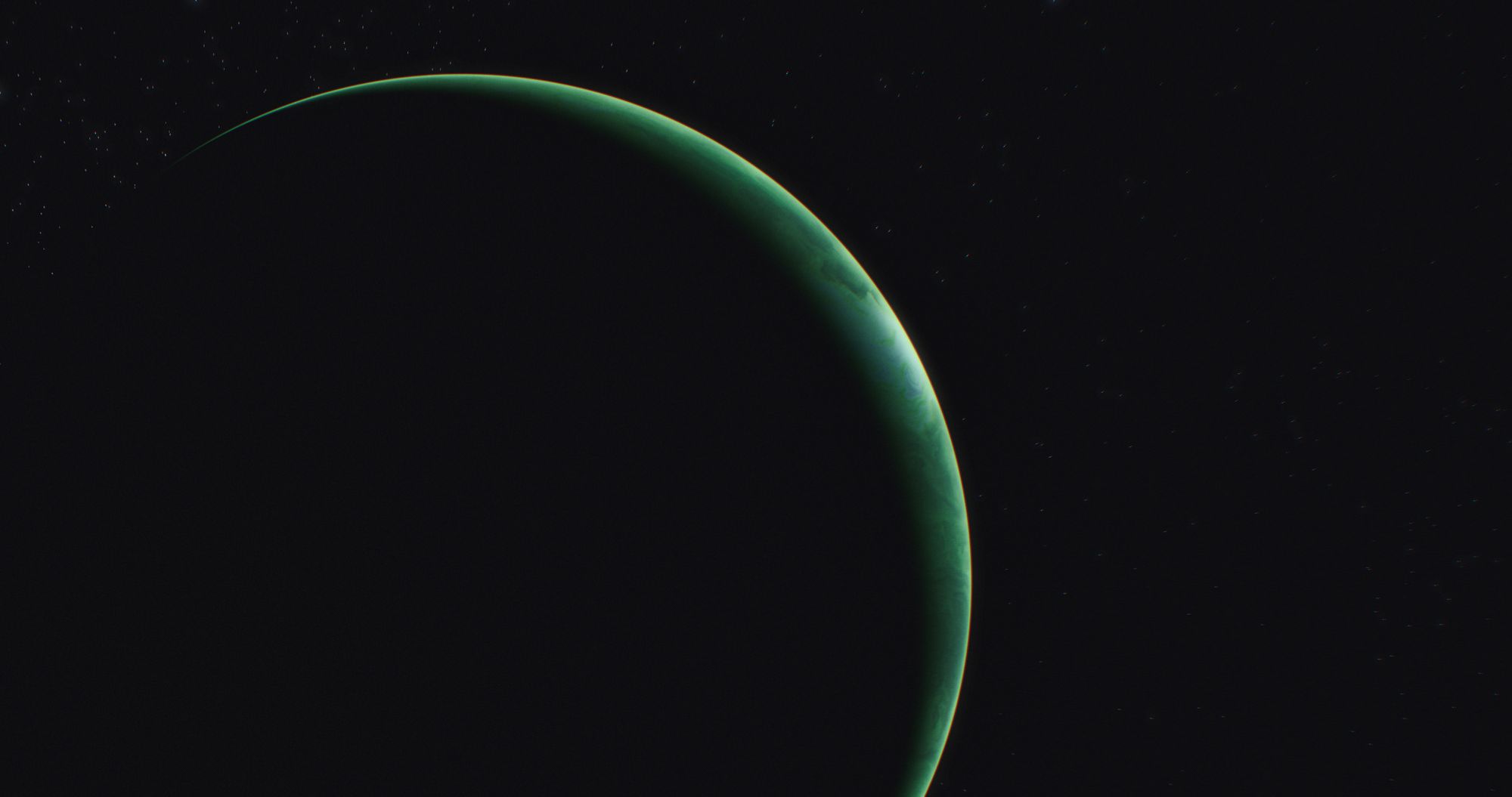A captivating view of a green planet set against a starry space backdrop.