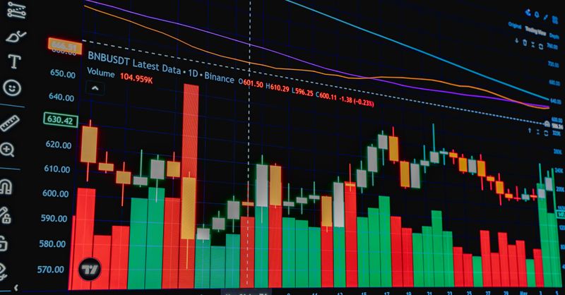 Abstract editorial data-visualization illustration in balanced, blue-toned tones representing the cryptocurrency and digital-asset market — crypto scenario analysis.
