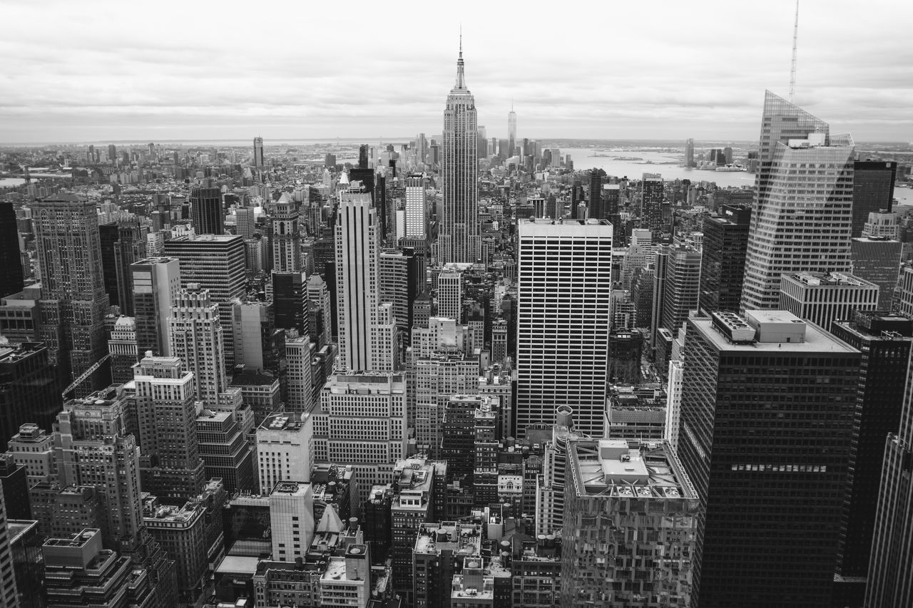 classic black and white view of new york city s skyline featuring skys