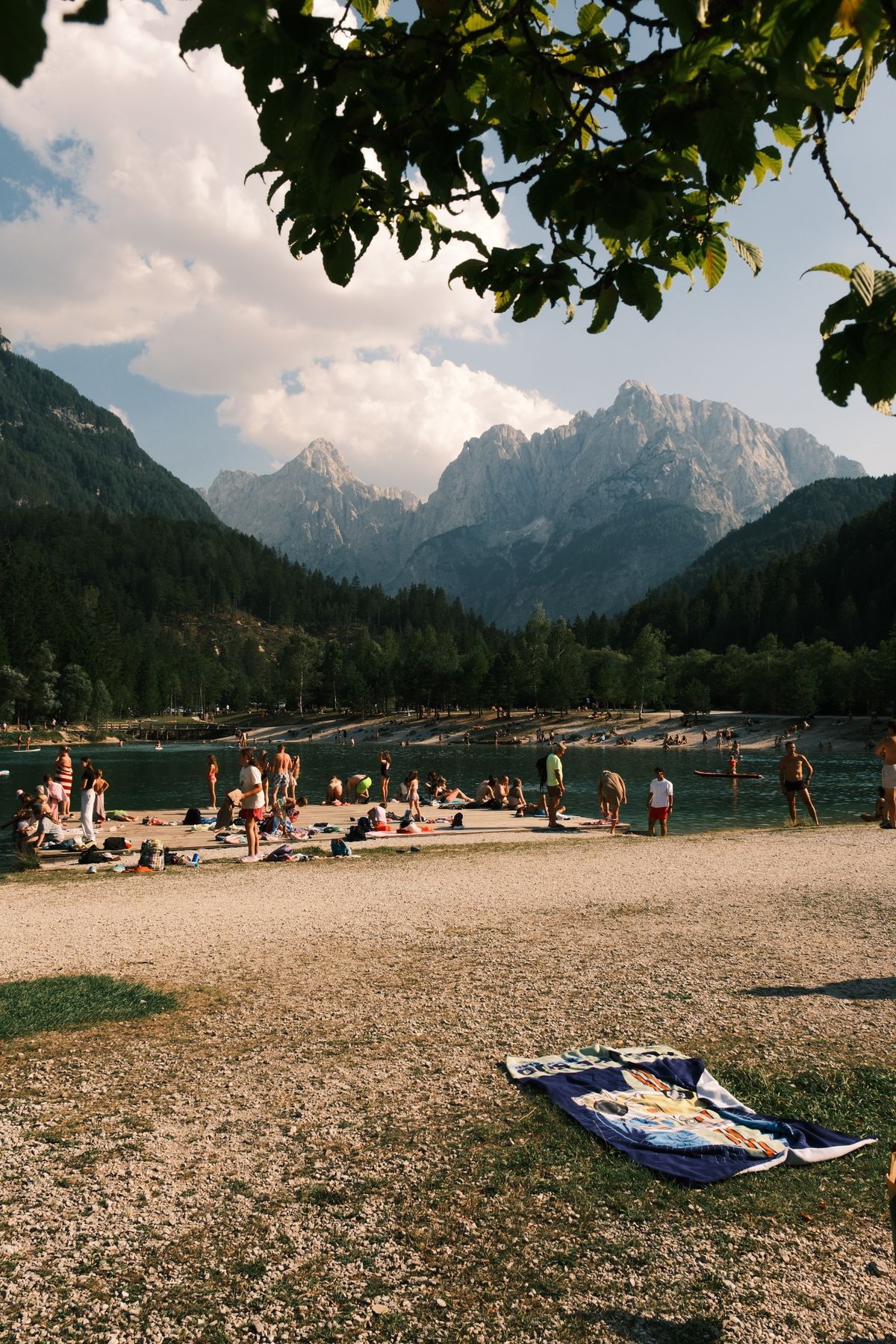 Lively summer day at scenic mountain lake