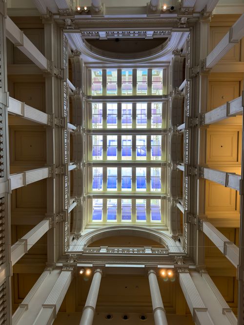 Free A stunning view of an atrium with architectural columns and skylights in Istanbul, Türkiye. Stock Photo