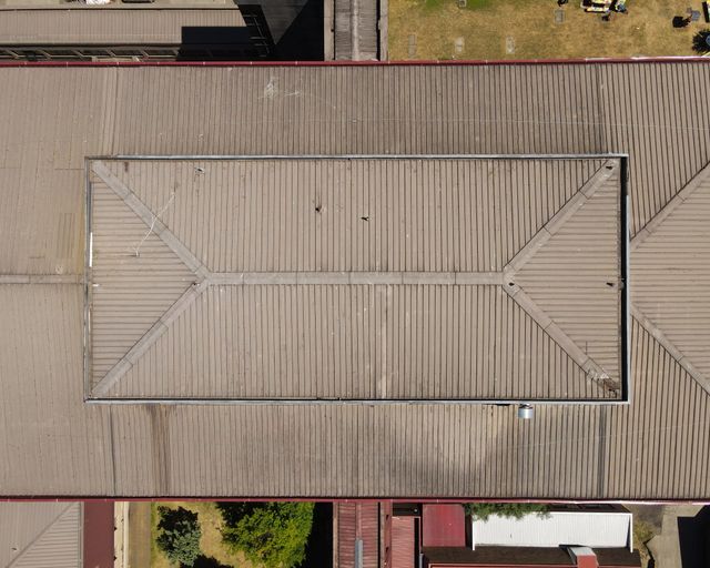 Large building rooftop Aerial photo of a large building rooftop with geometric patterns