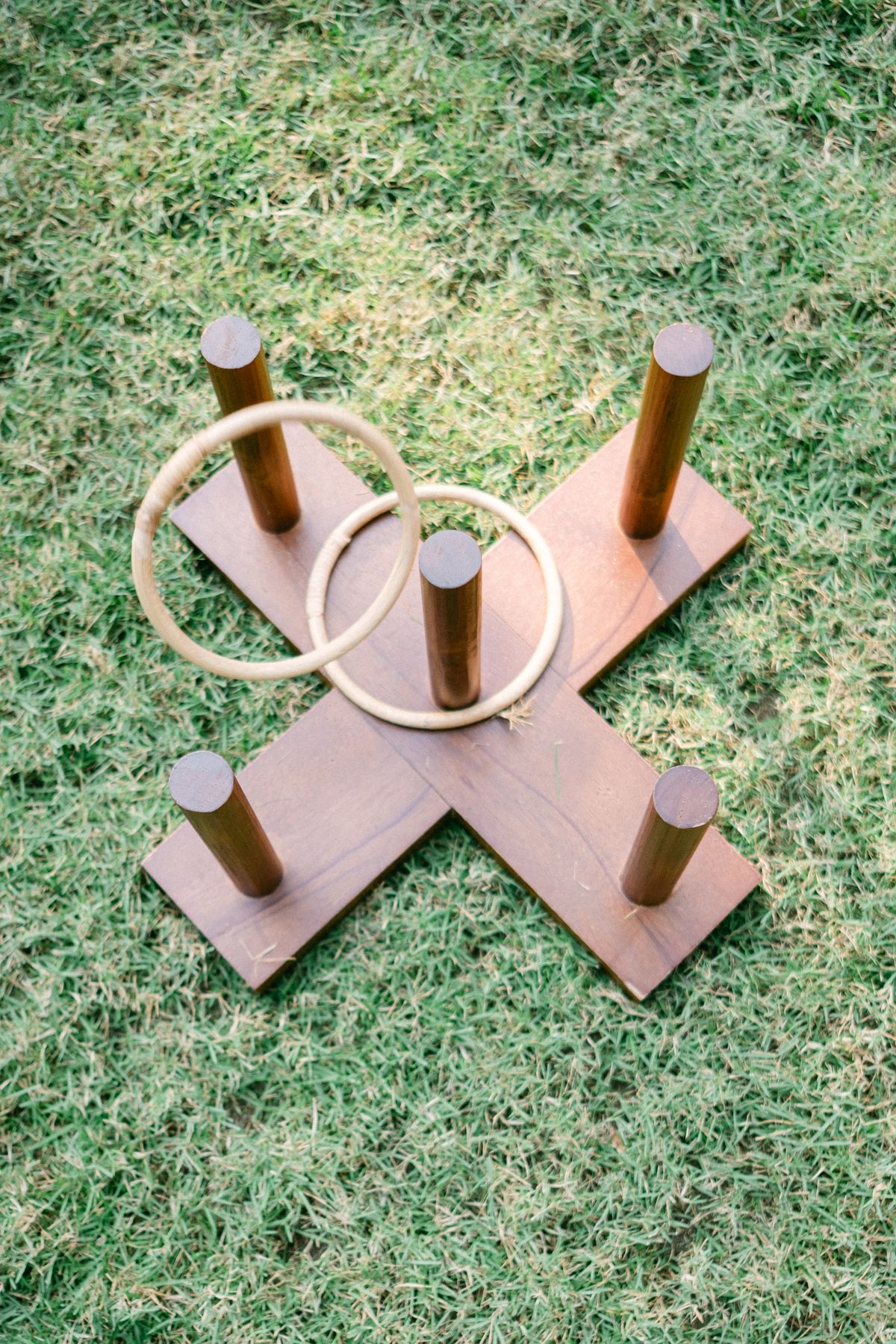 Wooden ring toss lawn game on grass