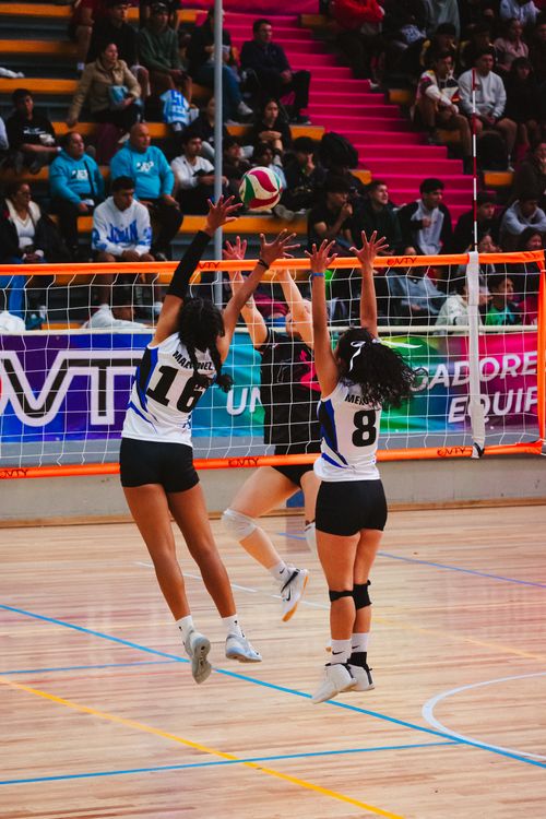 Free Exciting volleyball match in Mexico City showcasing dynamic female players in competitive action. Stock Photo