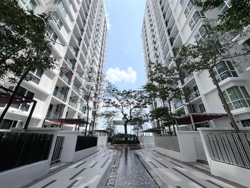 Free Stylish high-rise apartment buildings and courtyard in Malacca, Malaysia. Stock Photo