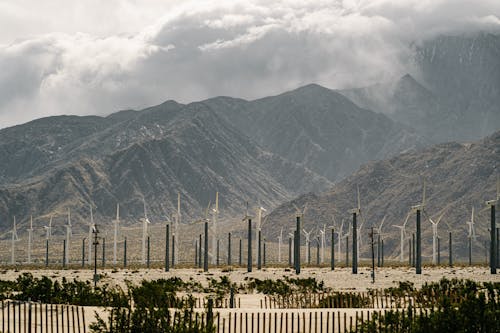 Wind Turbines Near Mountain