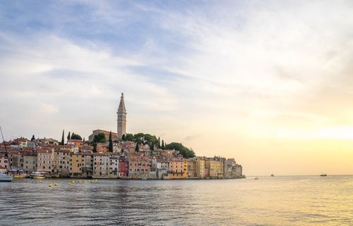 Free Beautiful sunset over Rovinj, Croatia, highlighting the Adriatic coast and historic architecture. Stock Photo