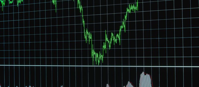 上昇トレンドを示す株価チャートの画像。年末の日経平均最高値予想を伝えるニュースに合わせた、相場上昇を象徴するイメージ。