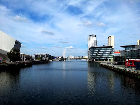 英国索尔福德码头海滨的现代建筑景观令人惊叹