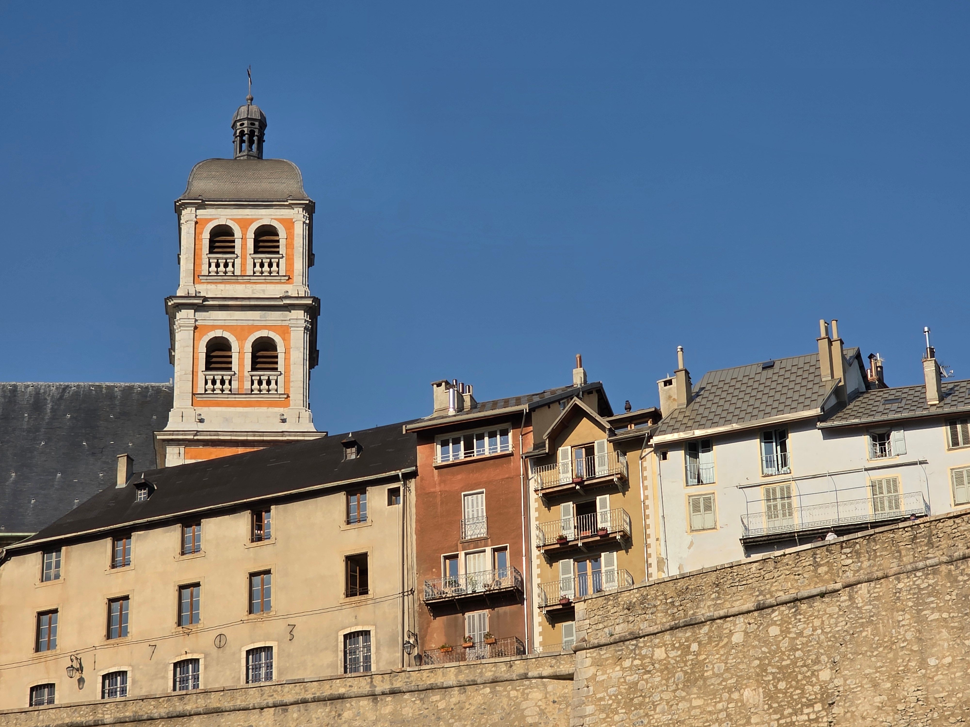 The bell tower of Chambéry cathedral, the nearest charter gateway