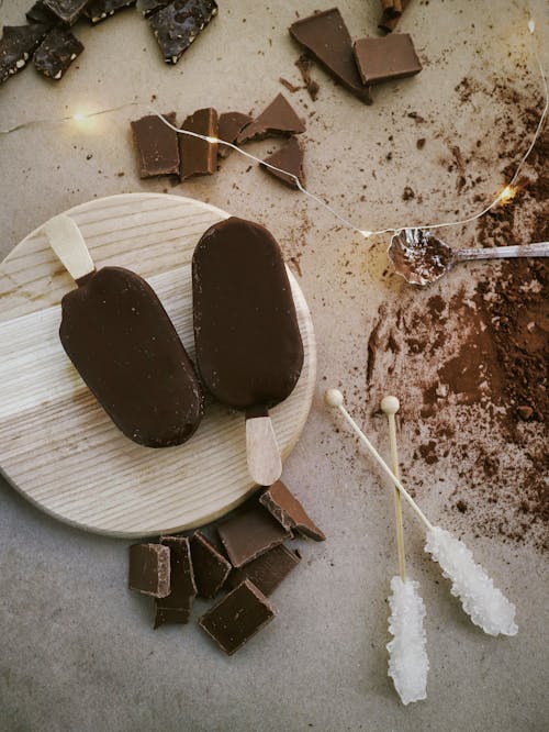 Photo Of Chocolate ICe Cream On Top Of Wooden Plate