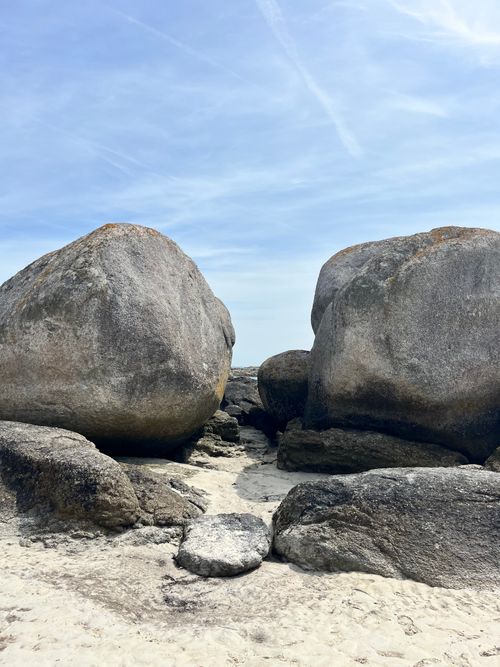 Free Massive boulders at Plounéour-Brignogan-plages in Brittany, France, under a clear sky. Stock Photo