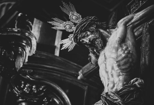 Grayscale Photo of a Statue