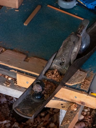 Classic hand plane on a workbench