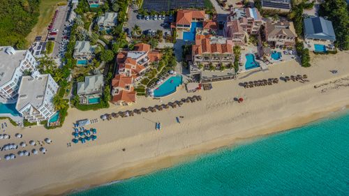 Free Stunning aerial view of a luxury beach resort in Anguilla with turquoise waters. Stock Photo