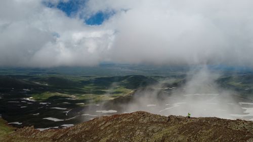 Free Breathtaking aerial view of vivid clouds over the Armenian highlands in summer. Stock Photo