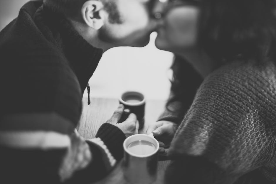 black-and-white, coffee, couple