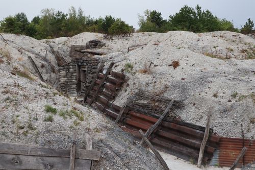 Free Historical World War I trench fortification in Massiges, France, showcasing preserved warfare structures. Stock Photo