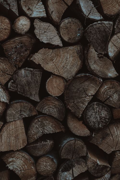 Free Close-up of rustic, stacked firewood showing natural textures and patterns. Stock Photo