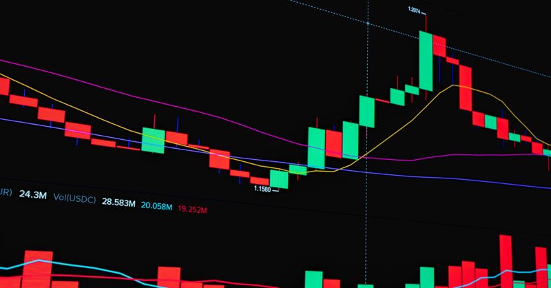 Abstract editorial data-visualization illustration in balanced, blue-toned tones representing the cryptocurrency and digital-asset market — crypto scenario analysis.