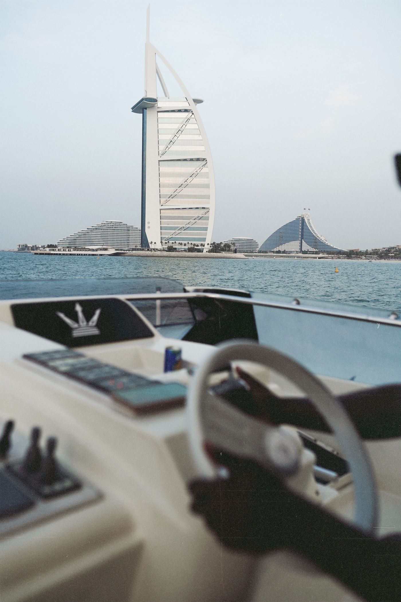 Yacht cruising near the Burj Al Arab in Dubai