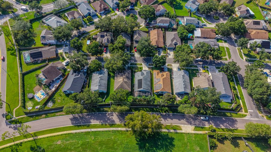 Aerial view of a suburban neighborhood in Florida