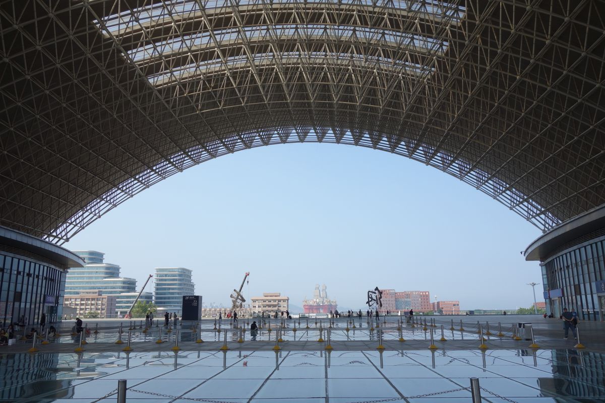 Futuristic architectural exhibition pavilion structure for Expo 2027