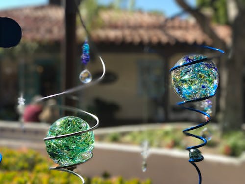 Round Blue and Green Glass Decors