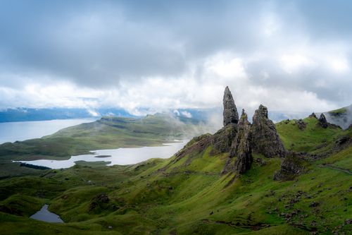 Free Dramatic view of the Old Man of Storr rock formation on the Isle of Skye, Scotland. Stock Photo