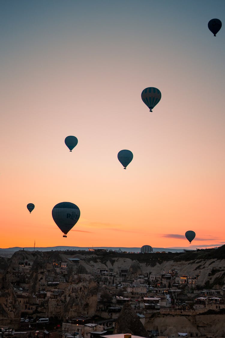 Silhouette Of Hot Air Balloons In The Sky