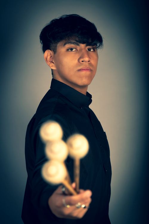 Free Focused musician poses confidently with mallets in hand. Stock Photo