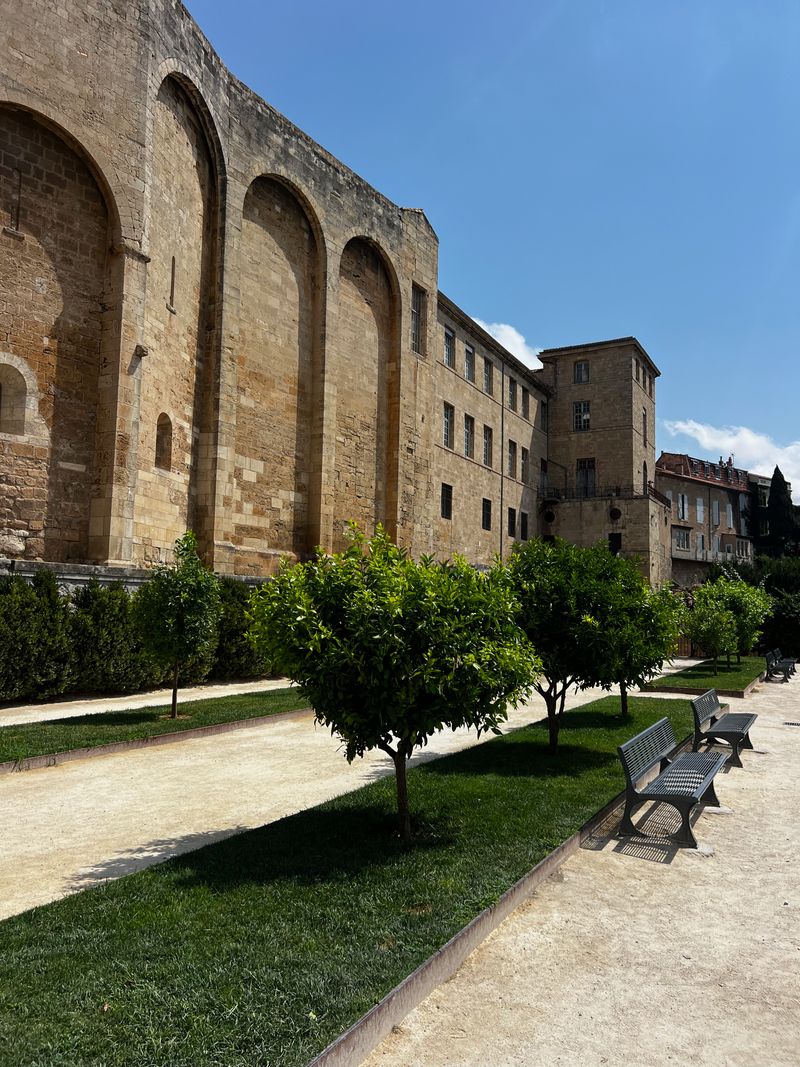 Stone building with a garden path