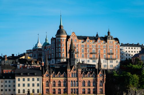 Free Stunning view of Stockholm's historical architecture illuminated by bright daylight, showcasing intricate details. Stock Photo