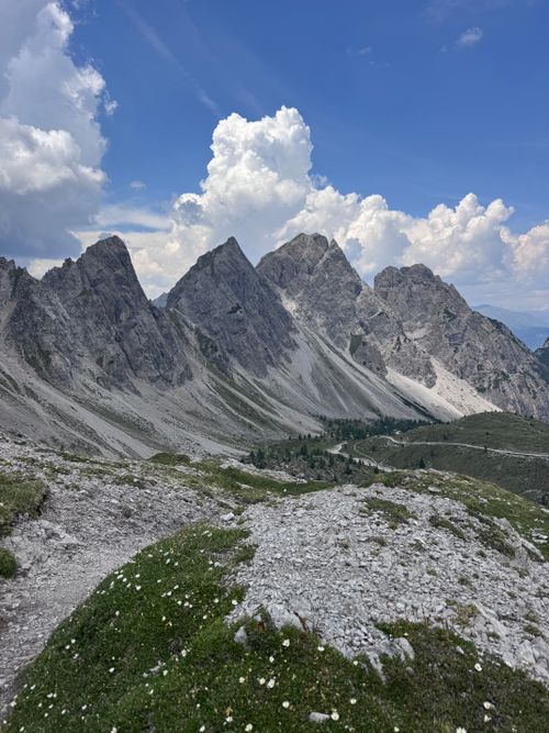 Free Breathtaking landscape of the Dolomites in Tyrol, Austria during summer with rugged peaks and a clear blue sky. Stock Photo