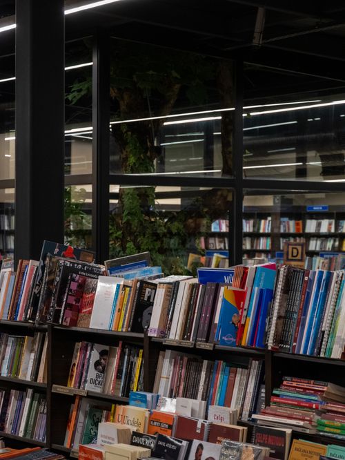 Free Cozy bookstore interior with a variety of books on shelves and a relaxing atmosphere. Stock Photo